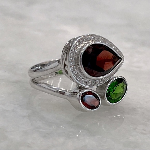Multigemstone Niassa Ruby Sterling Silver Split Band Ring - Picture 5 of 16